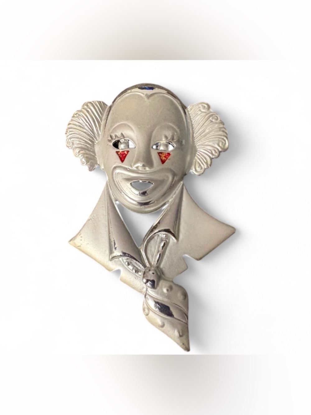 Vintage Silver Tone Clown Brooch Pin – Figural Harlequin Clown Jewelry